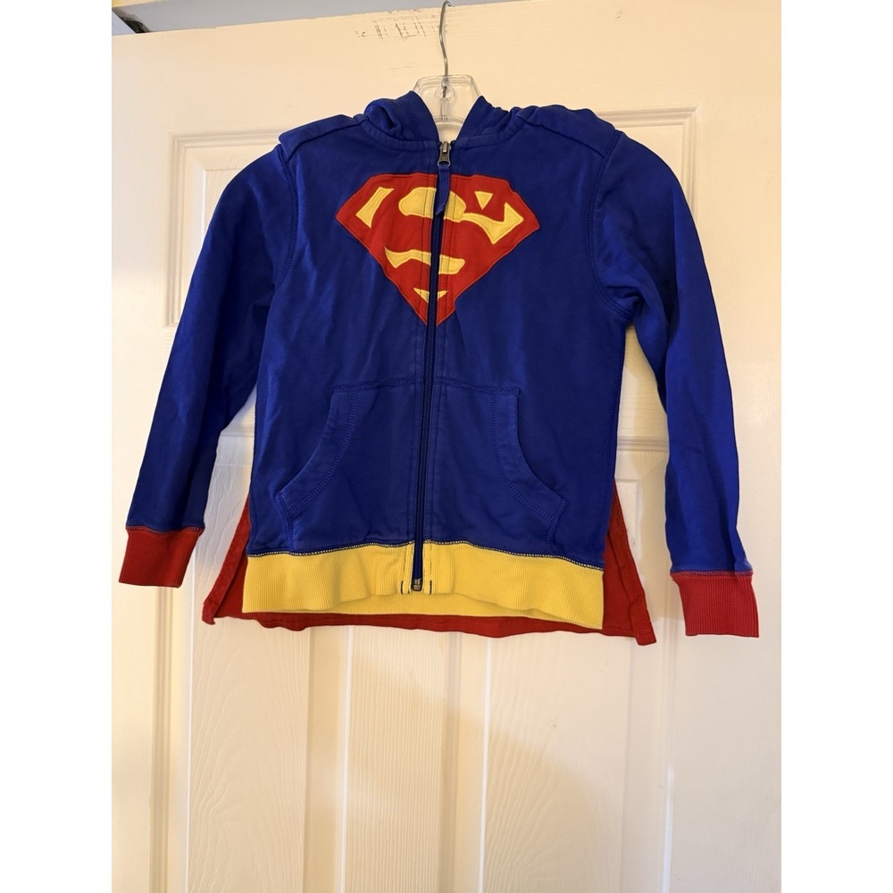 Hanna Andersson Superman Superhero Zip Up Hoodie Sweatshirt w/ Cape 120 6/7
